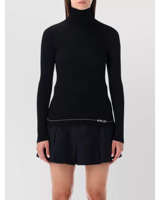 Moncler Black Wool Ribbed Slim-Fit Turtleneck Sweater