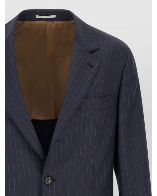 Brunello Cucinelli Blue Pinstripe Batavia Single Breasted Blazer for men