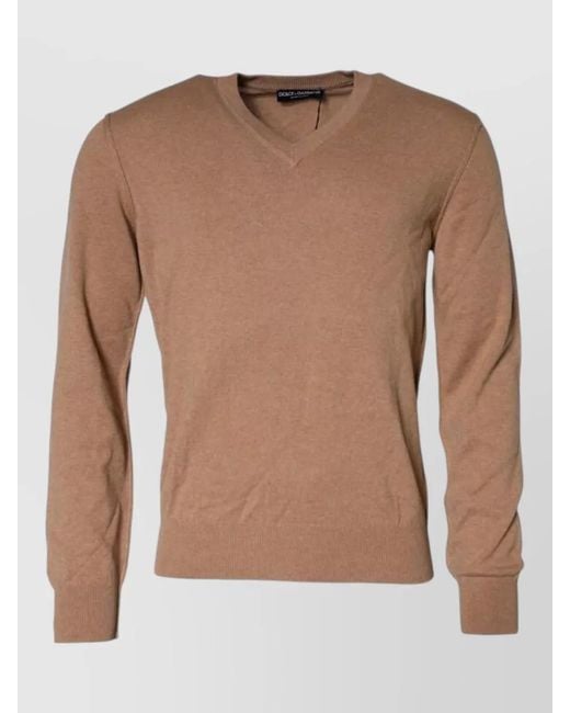 Dolce & Gabbana Brown Cashmere V Neck Long Sleeve Pullover for men