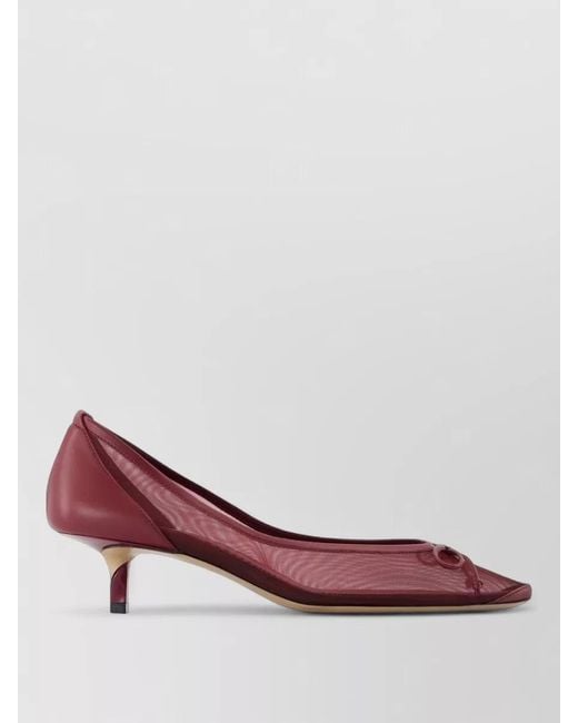 Jacquemus Pink Tourni B Leather Mesh Bow Kitten Pumps