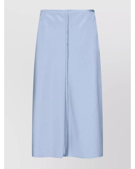 AMI Blue Satin Midi Straight Skirt