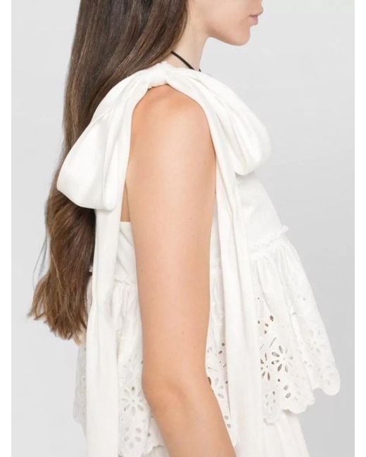 Chloé White Broderie Anglaise Cropped Top Bow Detail