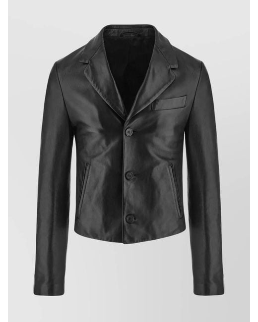 Ferragamo Black Nappa Leather Slim-Fit Single-Breasted Blazer for men