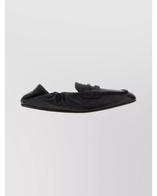 Miu Miu Black Nappa Leather Loafers Featuring Elasticated Trim