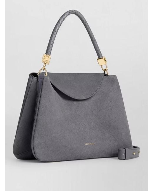 Coccinelle Gray Tiggy Suede Shoulder Bag Braided Handle