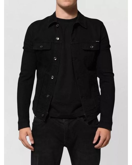 Dolce & Gabbana Black Cotton Denim Stretch Button Front Jacket for men