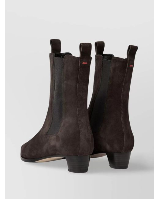 Aeyde Black Suede Finish Stacked Heel Ankle Boots
