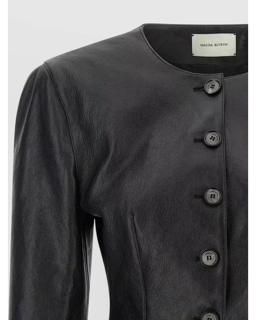 Magda Butrym Black Peplum Blazer Round Neck Fitted Silhouette