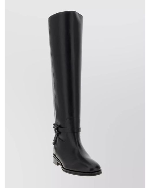Jimmy Choo Black Knee-High Strap Detail Round Toe Boots