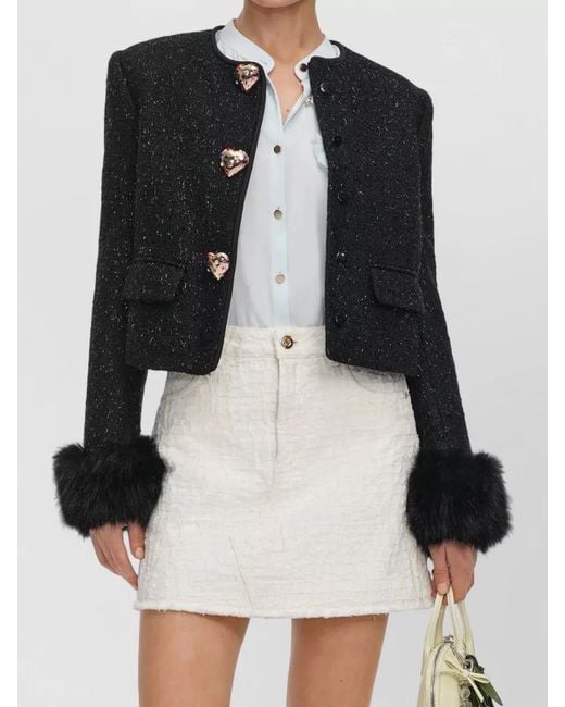 Self-Portrait Multicolor Boucle Jacket Cropped Boxy Cut Faux Fur