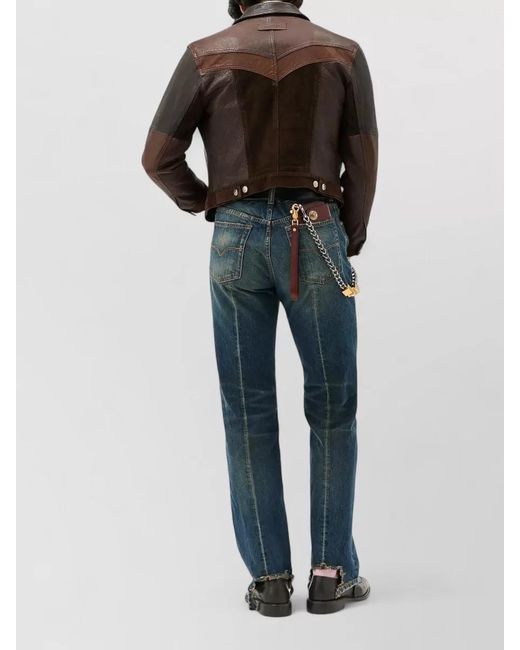 Versace Blue Denim Distressed Straight-Leg Jeans for men