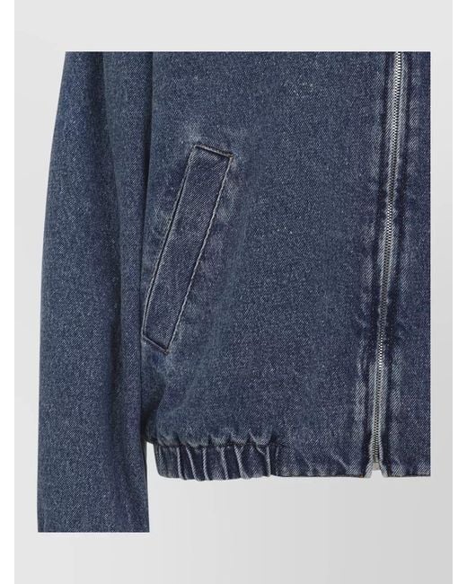 Miu Miu Blue Denim Blouson Shearling Collar Elasticated Hem
