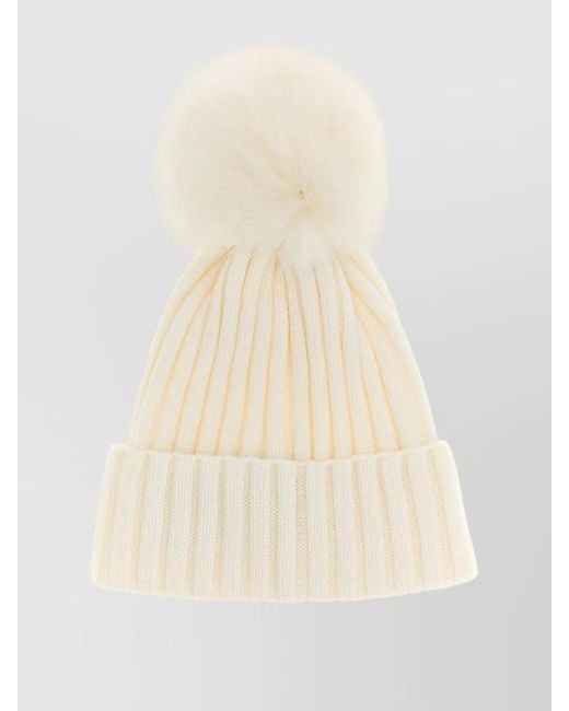 Moncler Natural Ribbed Wool Pom-Pom Beanie