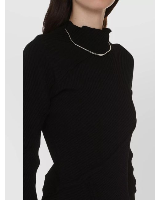 Balenciaga Black Ribbed Asymmetric Maxi Dress
