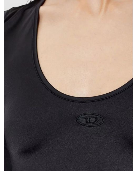 DIESEL Black Scoop Neck Three Quarter Sleeve Flared Mini Dress