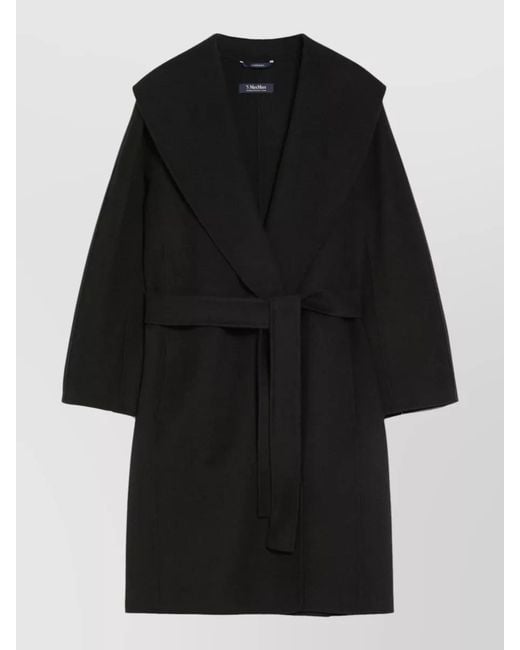 Max Mara Black Belted Long Jacket Shawl Collar Pockets