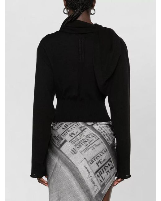 Rick Owens Black Hooded Scarf Knit Top Cropped Silhouette