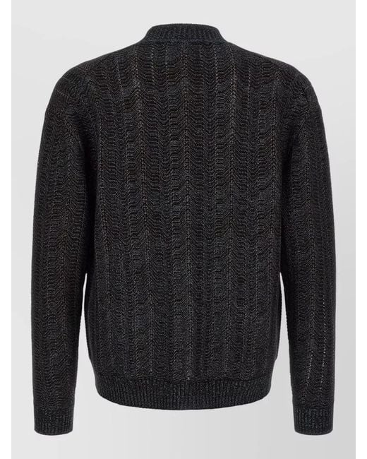 Missoni Black Cardigan V Neck Front Pockets Ribbed Trim for men