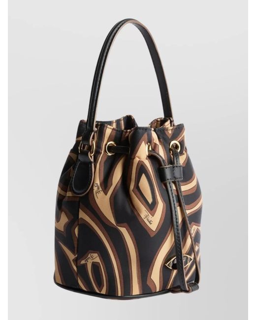Emilio Pucci White Abstract Print Bucket Shoulder Bag