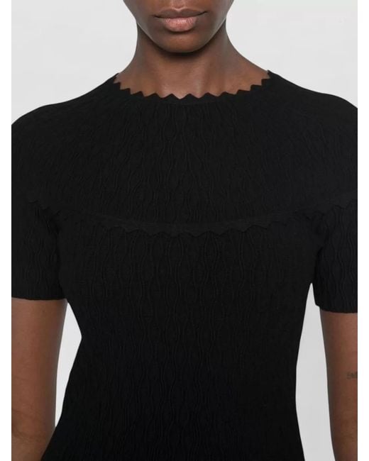 Emporio Armani Black Short Sleeve Dress Fitted Silhouette Textured Neckline