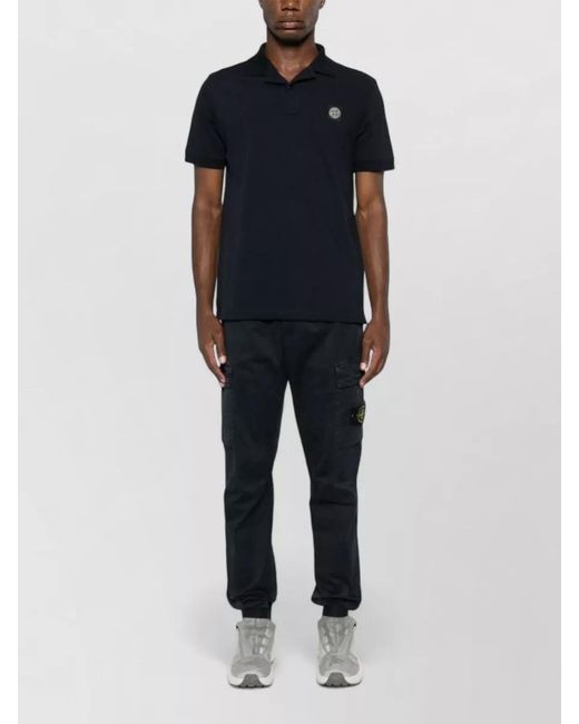 Stone Island Black Logo Cotton Blend Polo Shirt for men