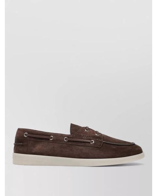 Prada Brown Boat Shoes Rubber Sole Suede Finish for men