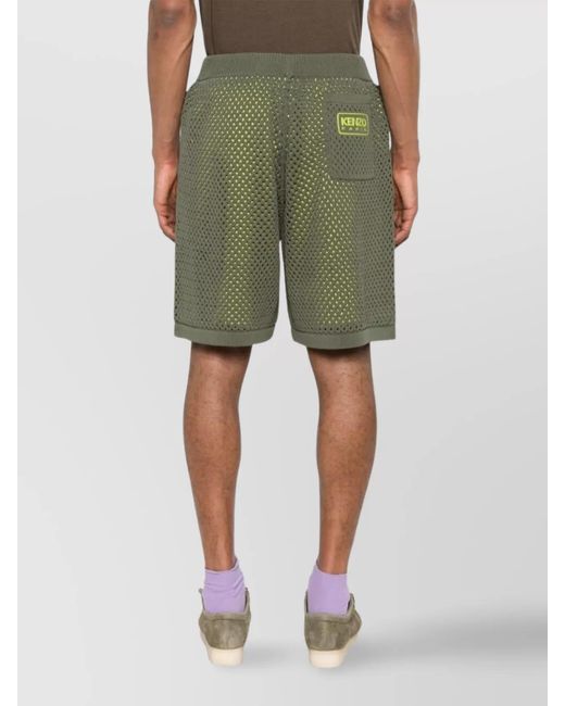 KENZO Green Mesh Shorts With Rear Patch Pocket for men