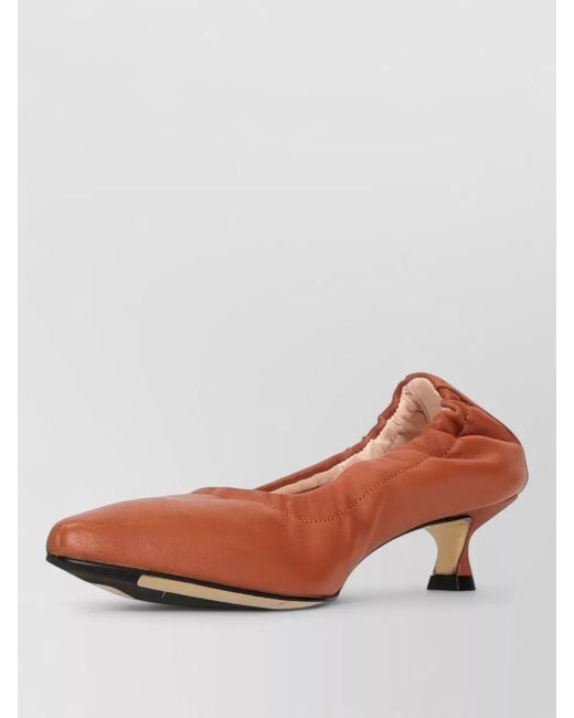 LA ROSE Brown Ballerina Shoes Elastic Trim Kitten Heel Pointed