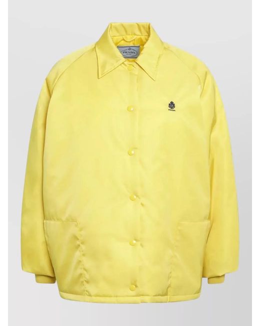 Prada Yellow Collared Jacket Front Pockets Long Sleeves