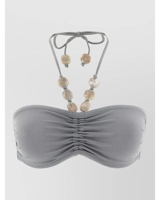 Eres Gray Lana Beaded Bikini Top Halter Strapless