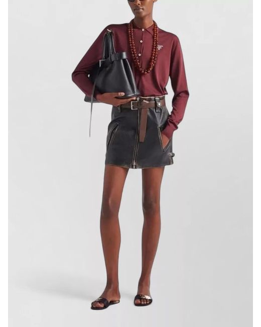 Prada Black Textured Mini Skirt Belt Loops Pockets