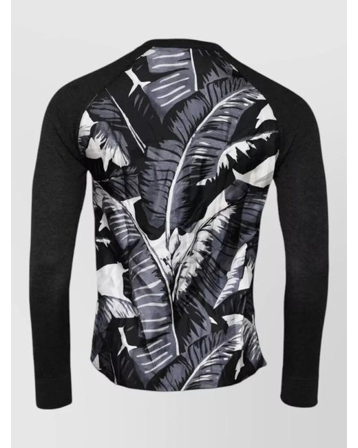 Dolce & Gabbana Black Printed Henley Neck Pullover Sweater for men