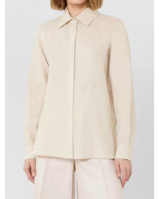 Max Mara Natural Shirt Blouse Pointed Collar Long Sleeves