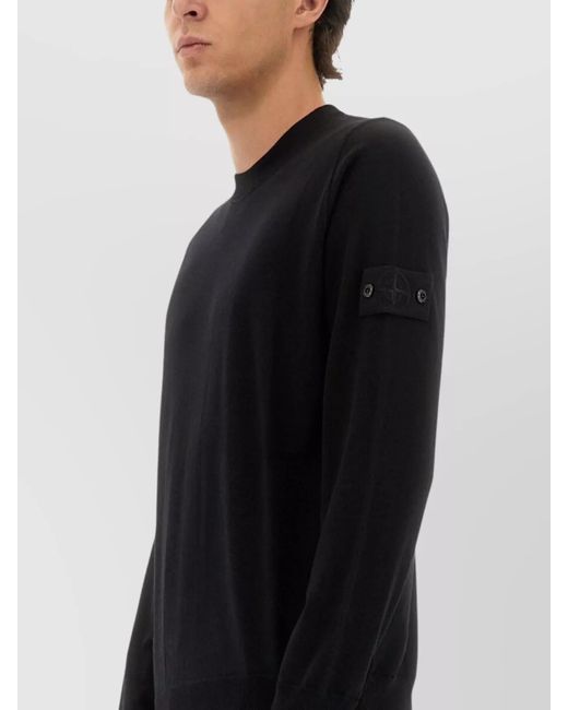 Stone Island Black Long Sleeve Ribbed Cuff Crew Neck Sweater for men