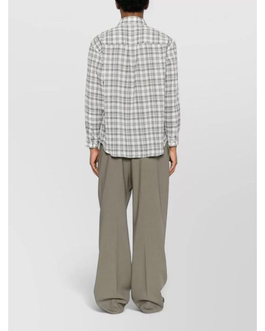DUNST White Check Cotton Shirt Buttoned Collar Chest Pocket