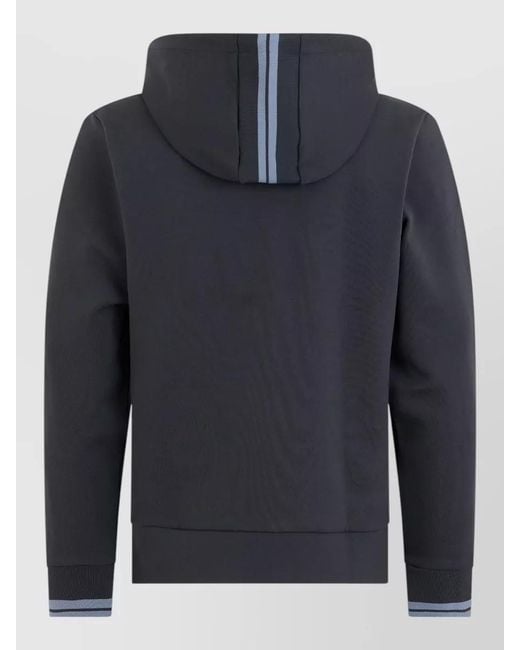 Boss Blue Cotton Hooded Zip Sweatshirt for men