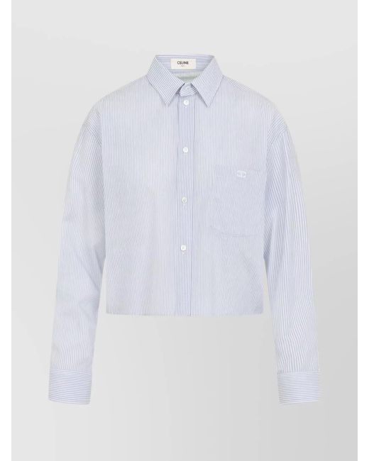 Céline White Triomphe Striped Cropped Shirt
