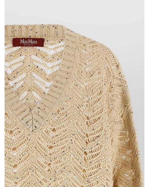 Max Mara Natural Felino Knit Top Long Sleeve V Neckline
