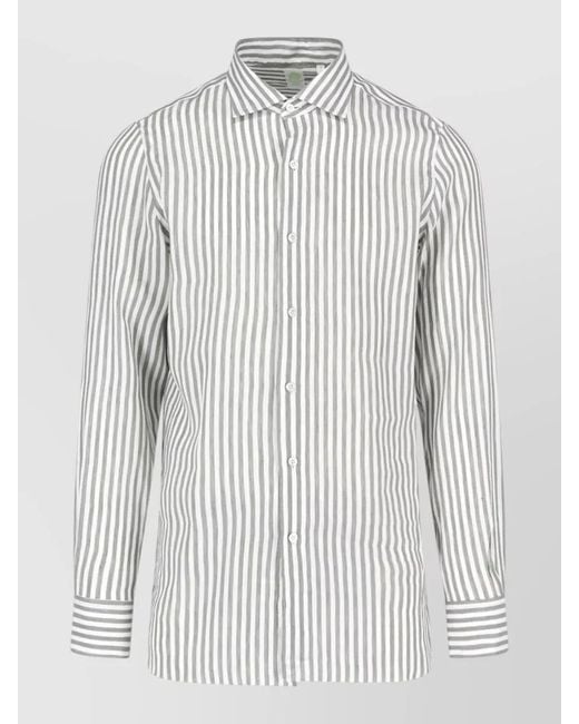 Finamore 1925 White Striped Button Down Collar Cuffed Sleeve Shirt for men