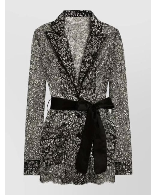 Dolce & Gabbana Gray Lace Jacket Long Sleeves Tailored Belted