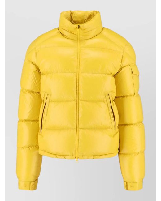 Moncler Yellow High Collar Padded Jacket Side Zip Pockets for men