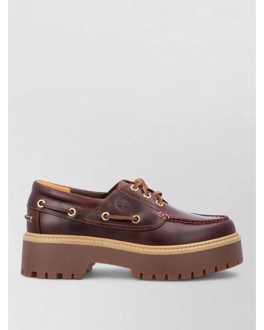 Timberland Brown Leather Platform Boat Loafers