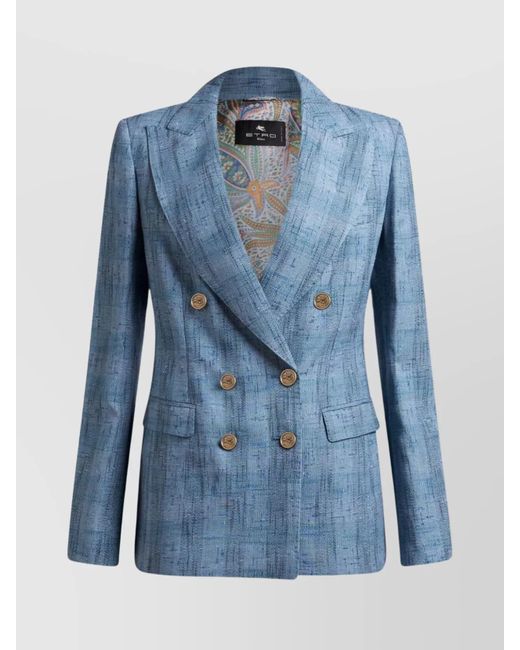 Etro Blue Double Breasted Jacket Button Detailing