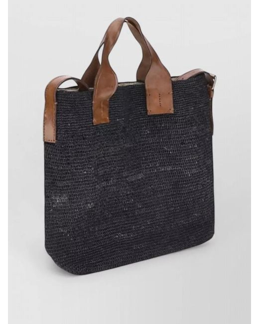 IBELIV Blue Shoulder Bag Natural Raffia Buckle Detail