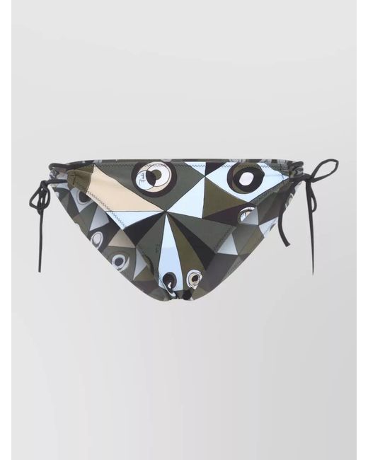 Emilio Pucci Blue Geometric Low Rise Polyamide Bikini Bottom