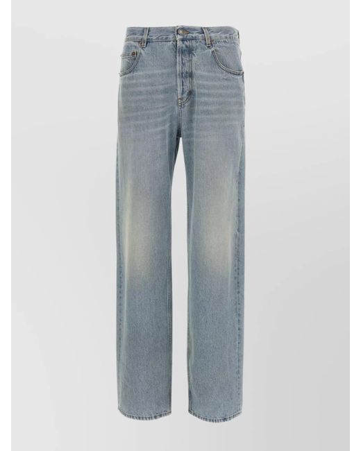 Saint Laurent Blue Stonewashed Denim Trousers With Front And Back Pockets for men