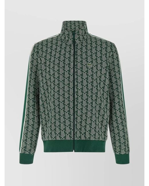 Lacoste Green Sweatshirt With High Collar And Side Stripes for men