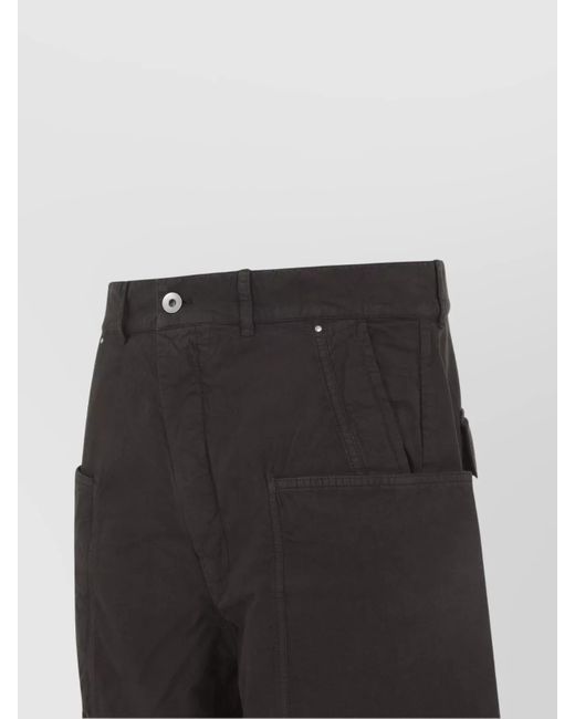 Rick Owens Black Cotton Low-Rise Wide-Leg Cargo Trousers for men