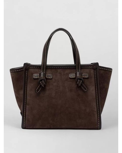 Gianni Chiarini Brown Marcella Shoulder Bag Contrast Stitching Suede