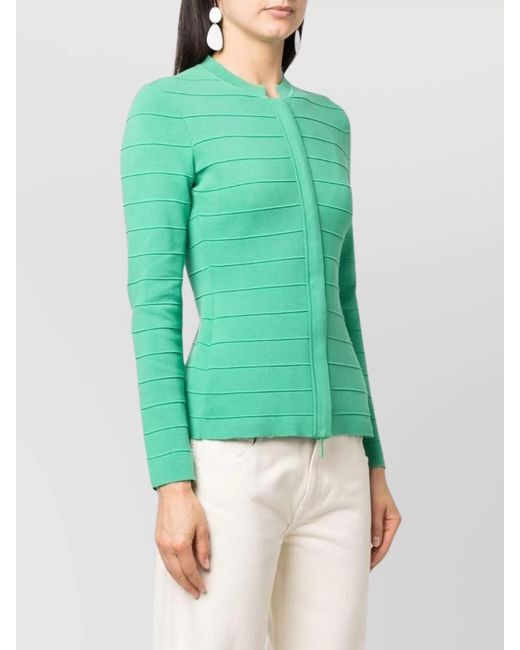 Emporio Armani Green Cotton Crew Neck Jacket With Fitted Silhouette